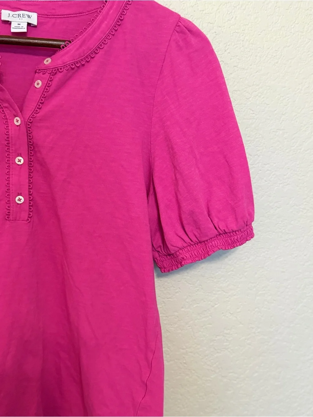 J. Crew Women's Pink Puff Short Sleeve Henley Top Size Medium